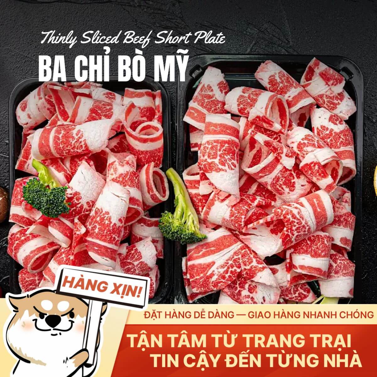 Ba Chỉ Bò Mỹ - Thái Mỏng - 500g