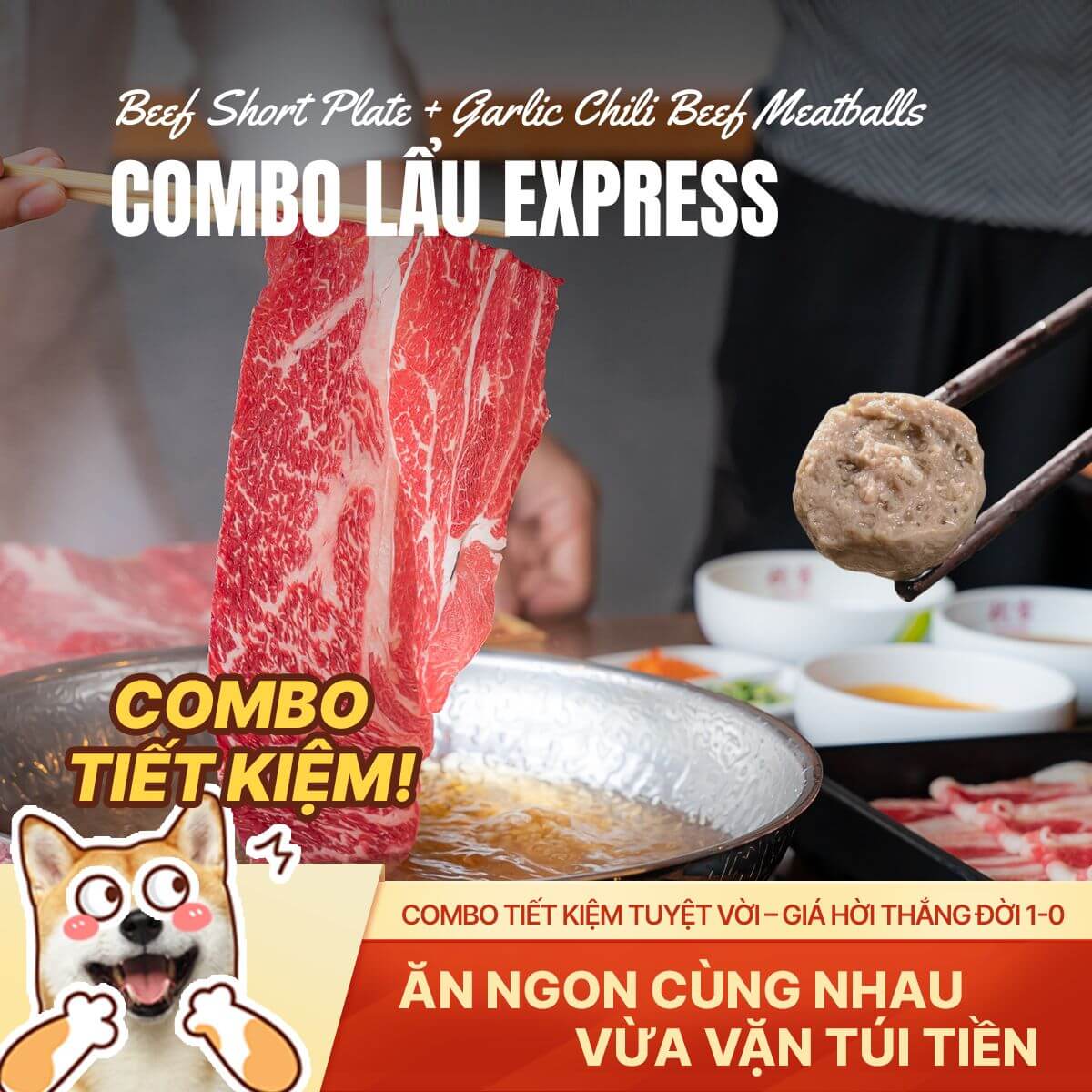 Combo Lẩu Express (Ba Chỉ Bò Mỹ + Bò Viên Tỏi Ớt) - Cho Bữa Tiệc Nhanh - 1kg