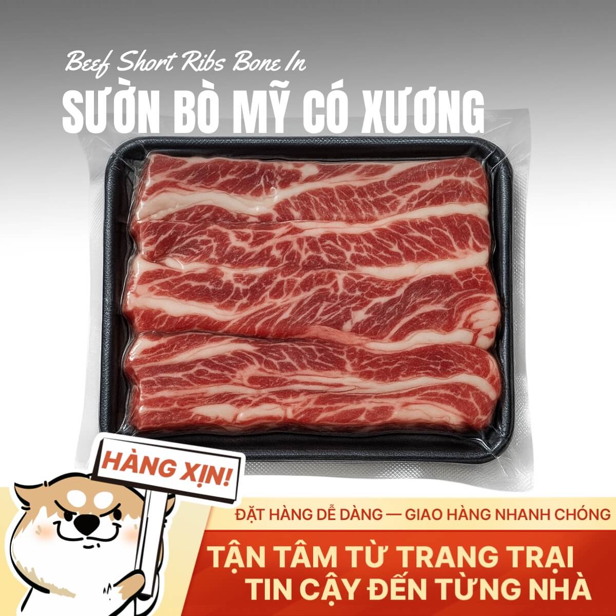 Sườn Bò Mỹ Có Xương - Thịt Chắc Ngọt - 500g
