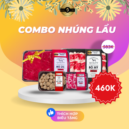 Combo Nhúng Lẩu 4 Món (Bò viên, Bắp bò, Ba chỉ, Gù bò)