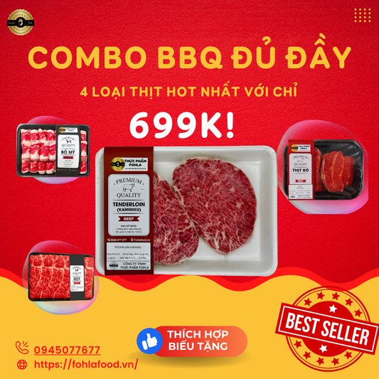 Combo BBQ Đủ Đầy (Ba chỉ, Thăn nội, Lõi nạc vai, Bắp hoa bò)