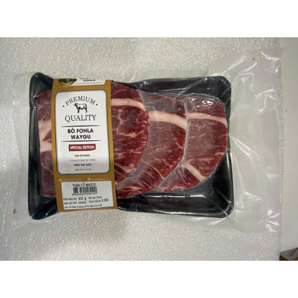 Vỉ thăn cổ bò Fohla Wagyu 500g hút chân không hình thật