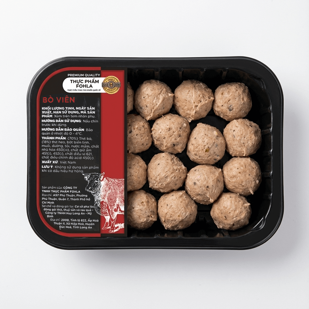 Bò Viên Tươi Fohla - Khay 250g | Thịt Bò Xay 100%, Không Bột