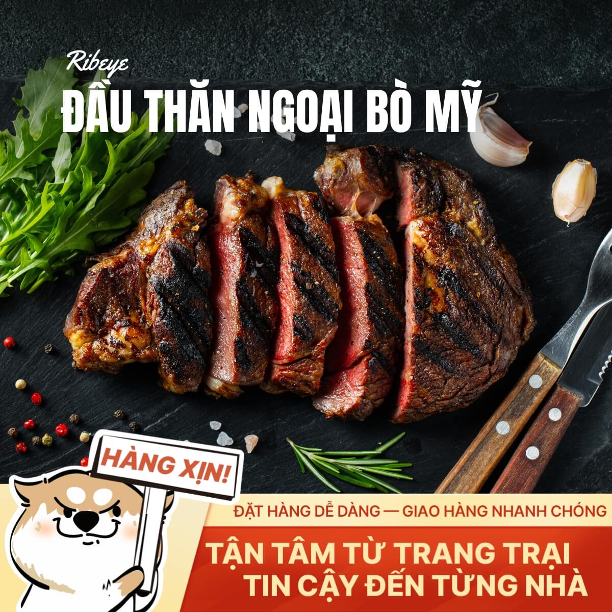 Đầu Thăn Ngoại Bò Mỹ - Cắt Steak 2cm - 500g