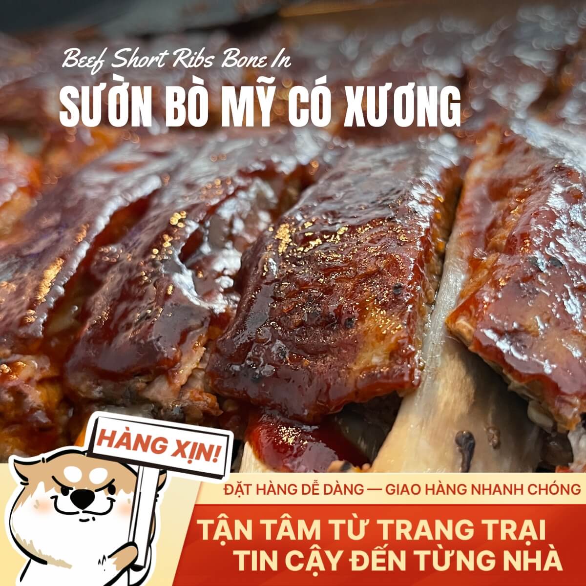 Sườn Bò Mỹ Có Xương - Thịt Chắc Ngọt - 500g