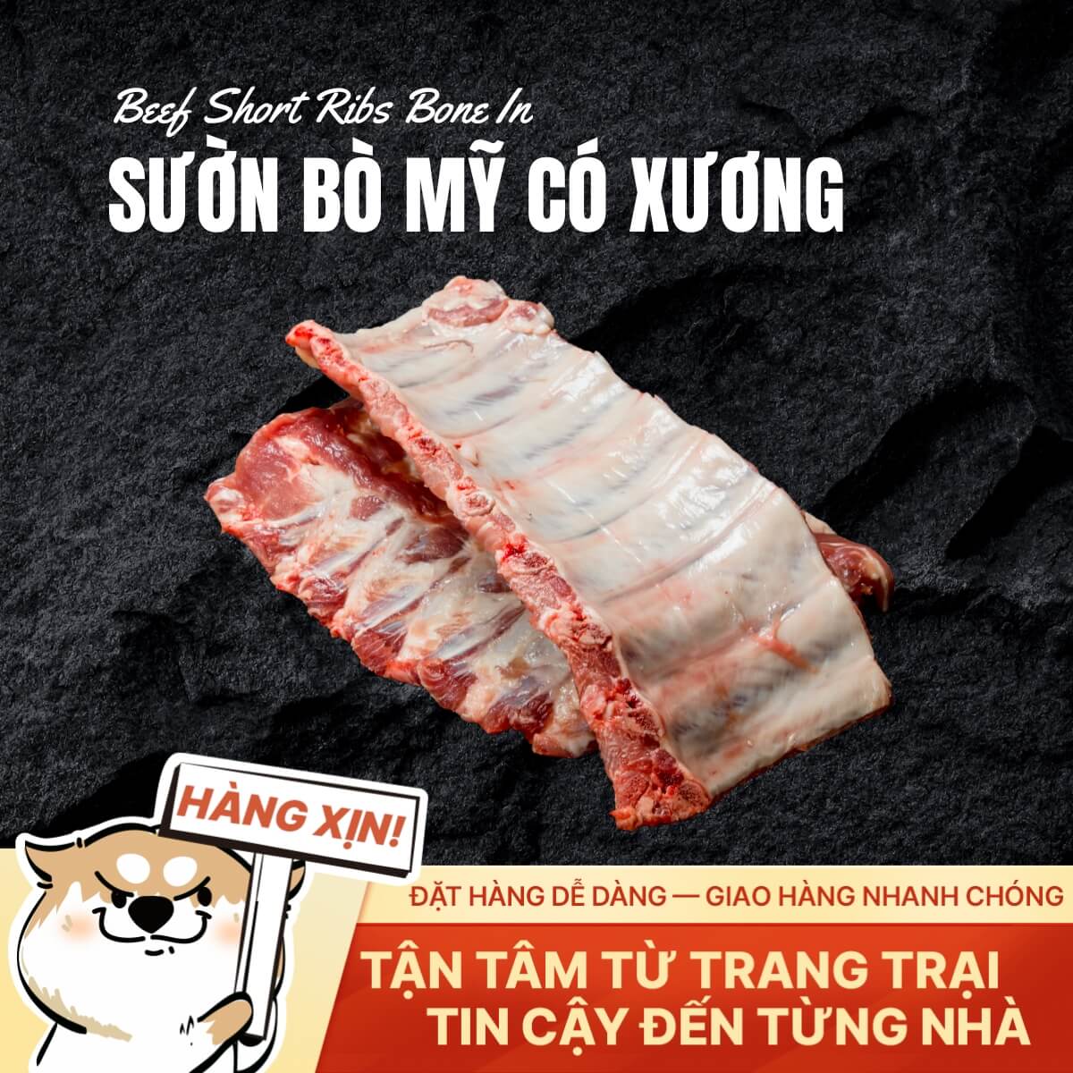Sườn Bò Mỹ Có Xương - Thịt Chắc Ngọt - 500g