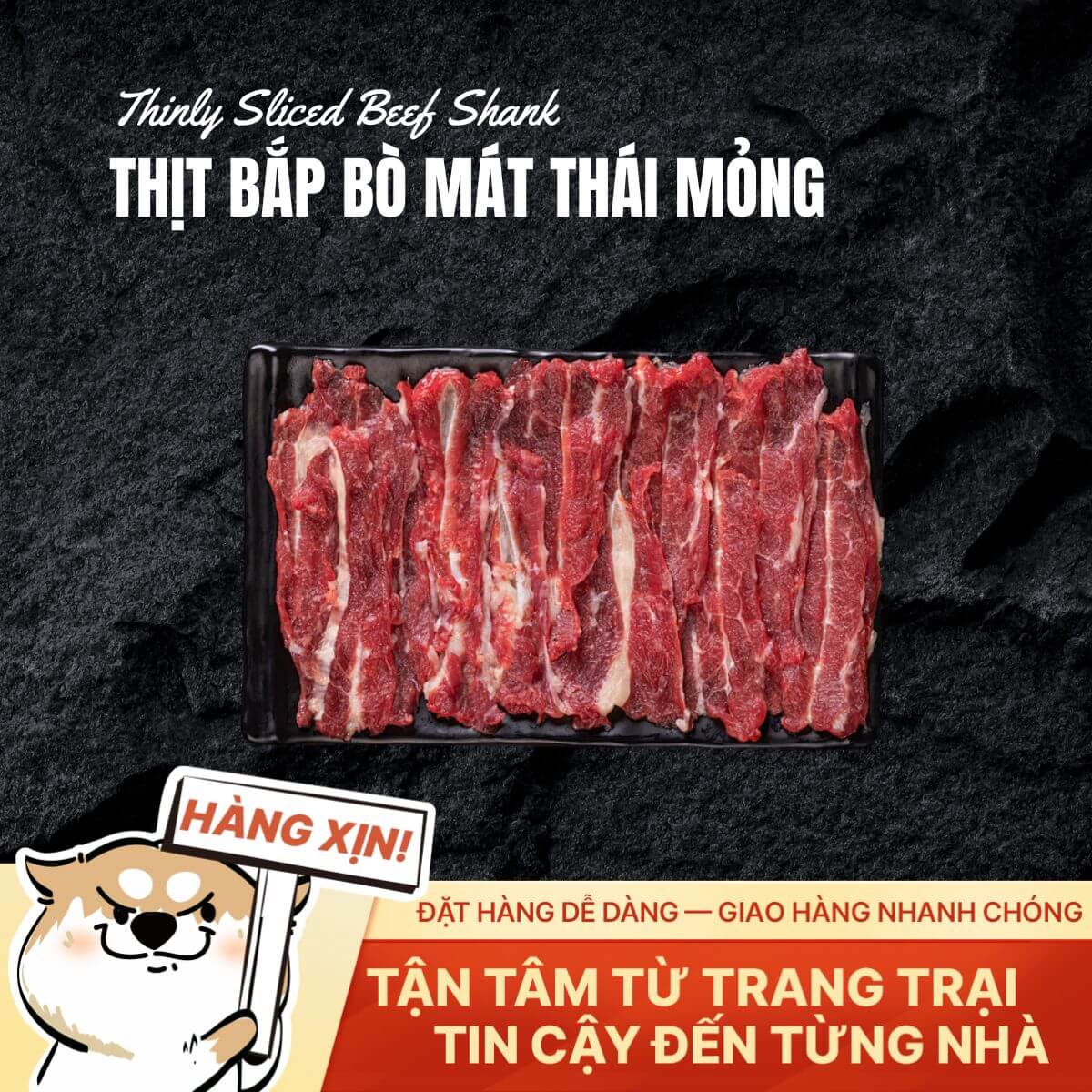 Thịt Bắp Bò Mát Việt Nam - Thái Mỏng 2.5mm - 250g